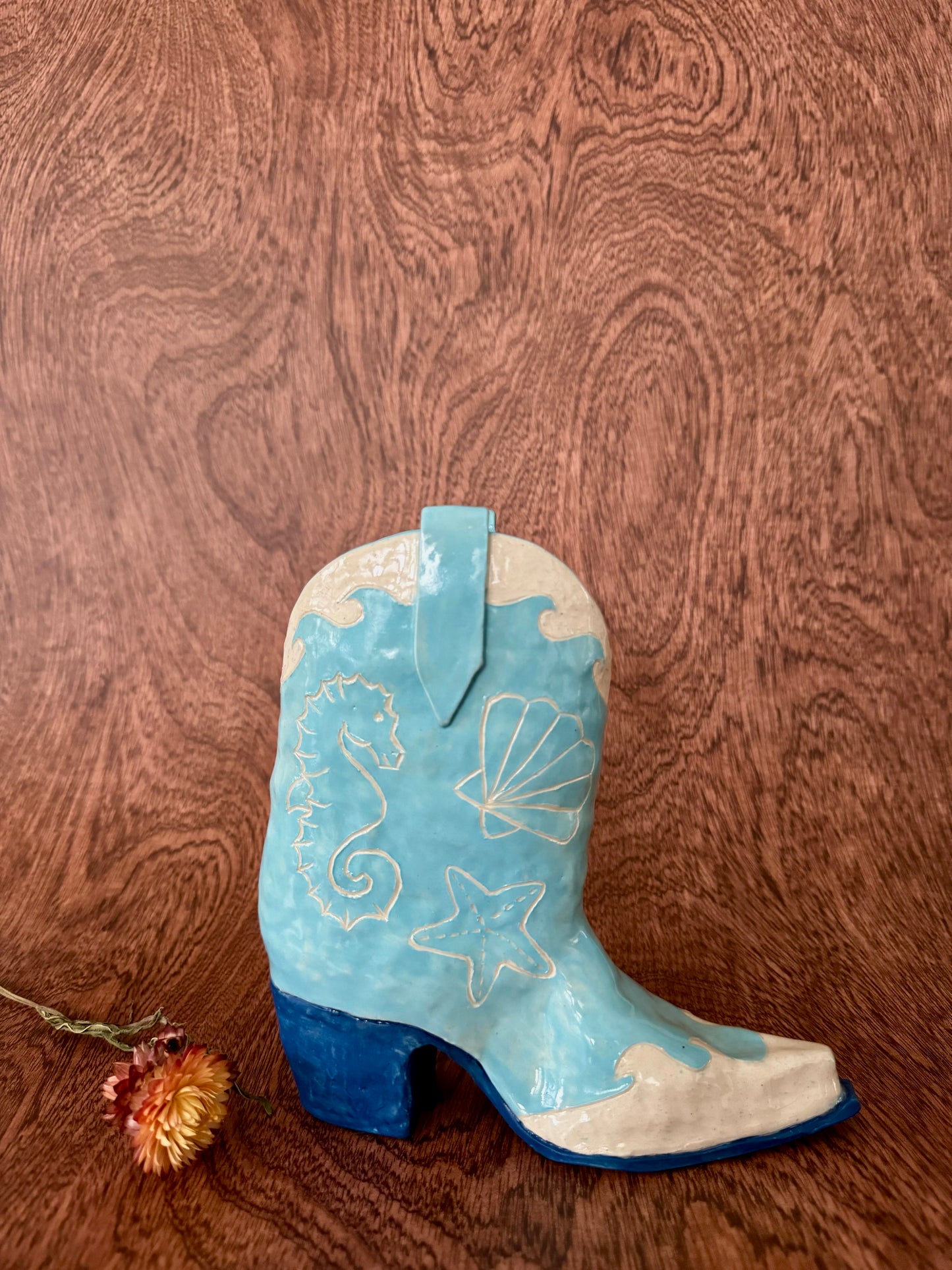 Seashells Cowboy Boot Vase