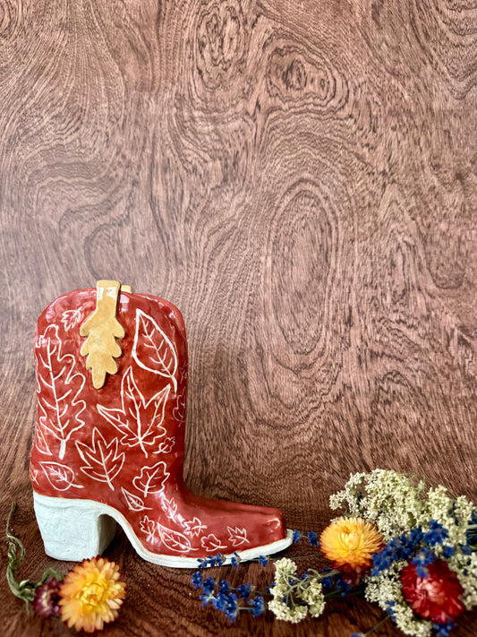 Autumn Leaves Cowboy Boot Vase