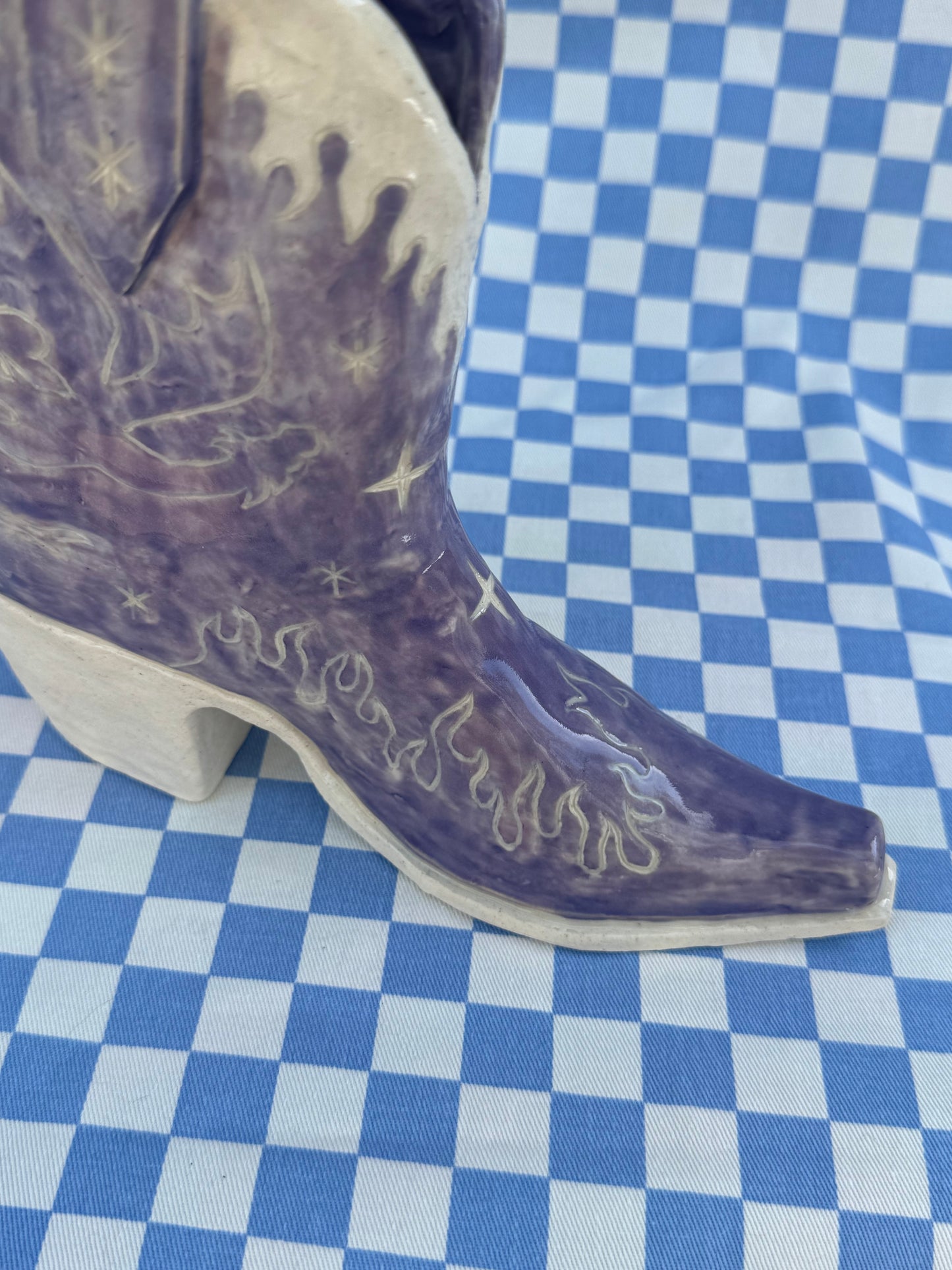 Lavender Flames Cowboy Boot Vase (*Flawed but Cute*)