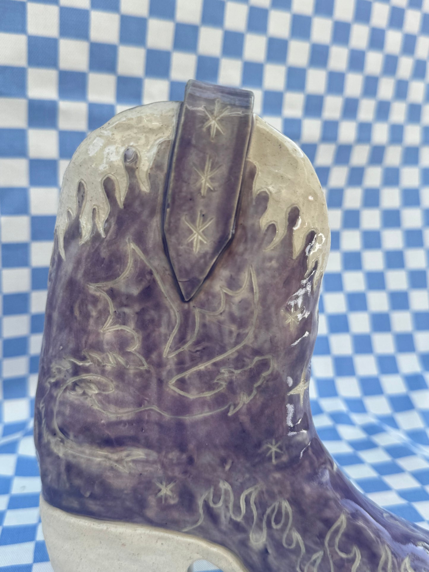 Lavender Flames Cowboy Boot Vase (*Flawed but Cute*)