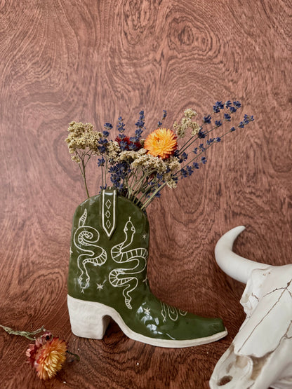 Slithering Snakes Cowboy Boot Vase