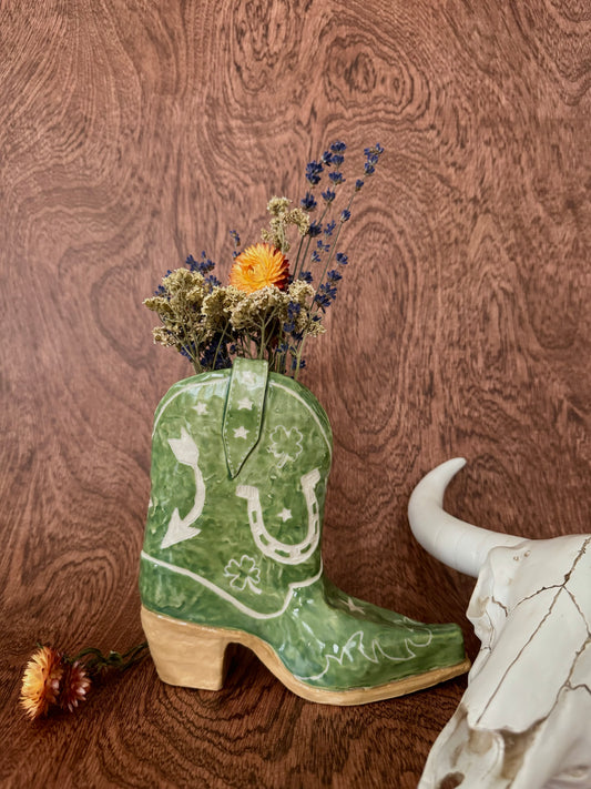 Lady Luck Cowboy Boot Vase