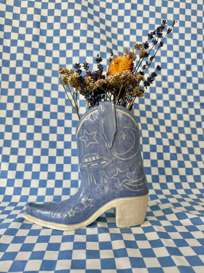 Lilac Sky Cowboy Boot Vase