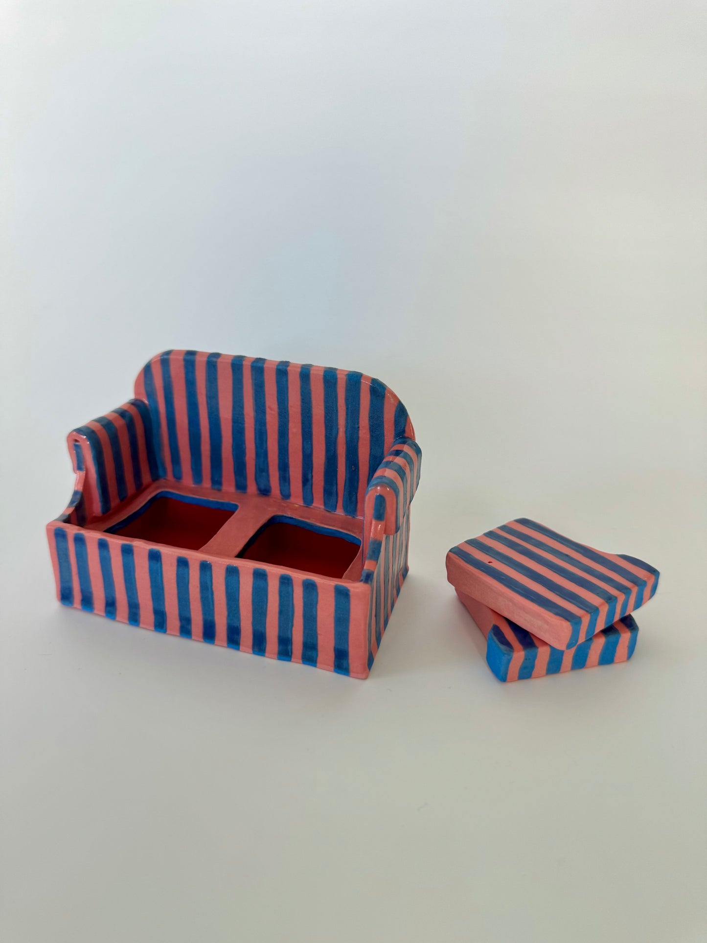 Pink & Blue Striped Mini Sofa