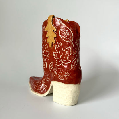 Autumn Leaves Cowboy Boot Vase