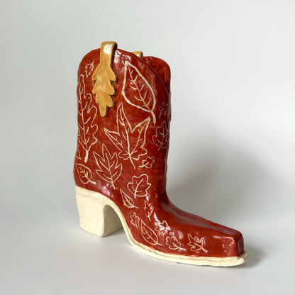 Autumn Leaves Cowboy Boot Vase