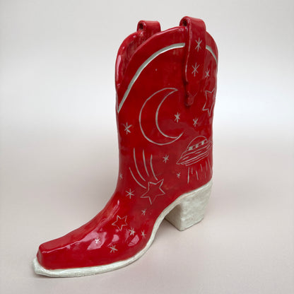 Outer Space Cowboy Boot Vase