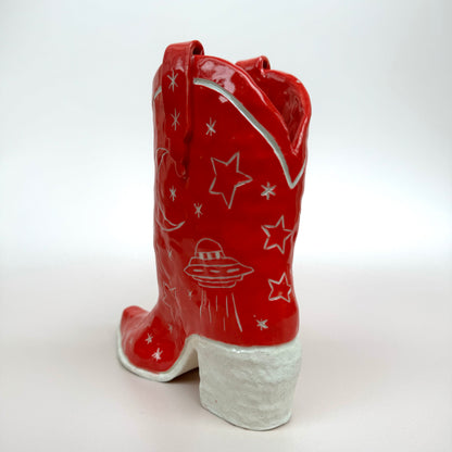 Outer Space Cowboy Boot Vase