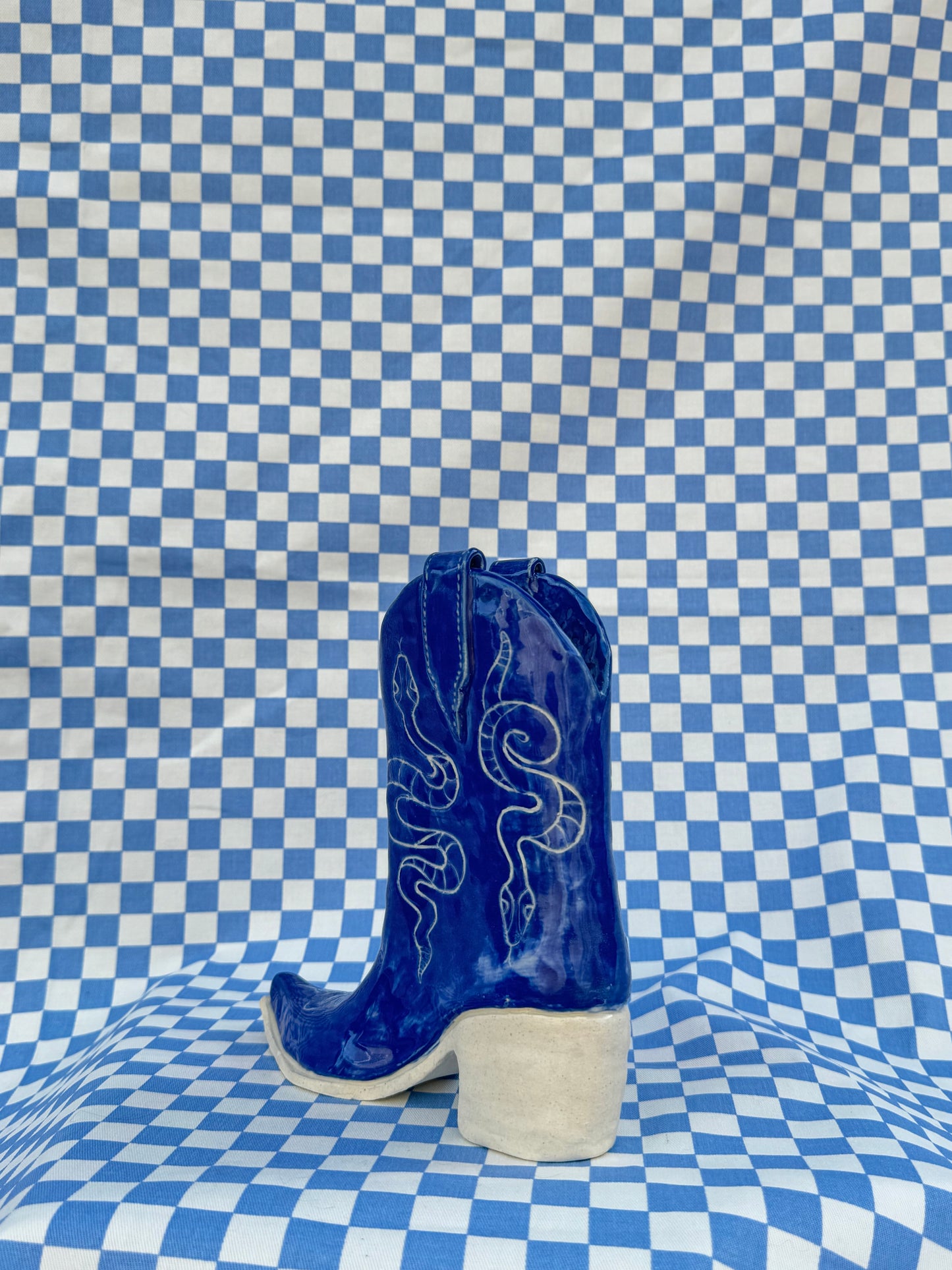 Cerulean Snakes Cowboy Boot Vase