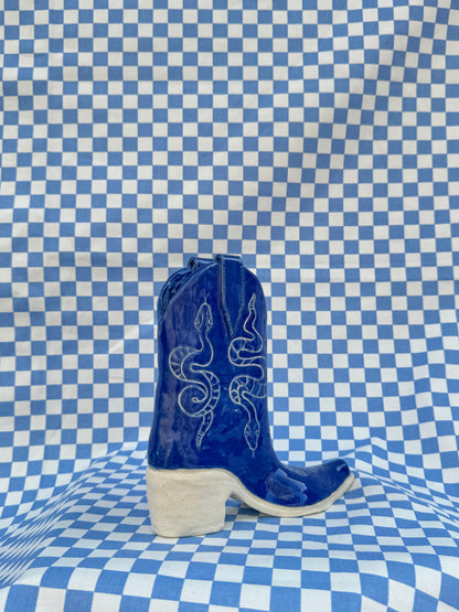 Cerulean Snakes Cowboy Boot Vase