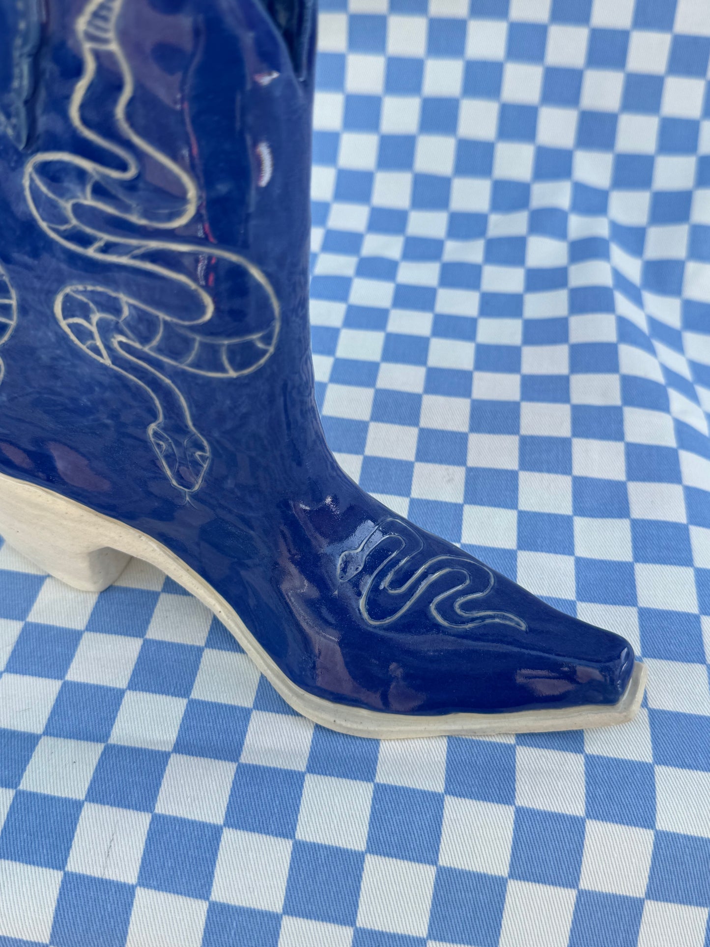 Cerulean Snakes Cowboy Boot Vase